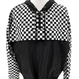 NO BOUNDARIES Women’s Windbreaker Jacket Checkered Black White NWOT